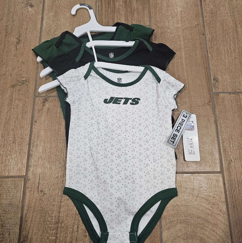 New NFL New York Jets Green and White Bodysuit 3 Piece Set Girls Size 18 Months